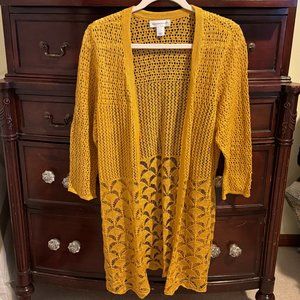 Open Weave Mustard Yellow Long Sweater - Size L